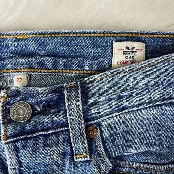 Levi's Raw Hem Button Fly Straight Leg Jeans Size 27 White Oak Cone Denim - Picture 9 of 10